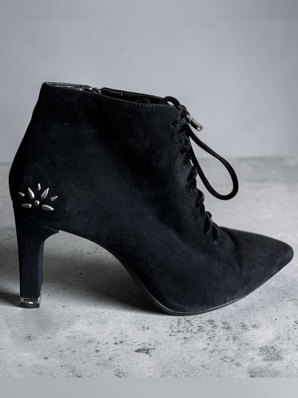 Aerosoles Tax Bracket Black Suede Lace-Up Stiletto Heel Booties Women's Size 9M